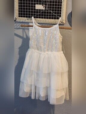 Cat & Jack White Sequin Tulle Party Dress- Size 4-5 (Girl)